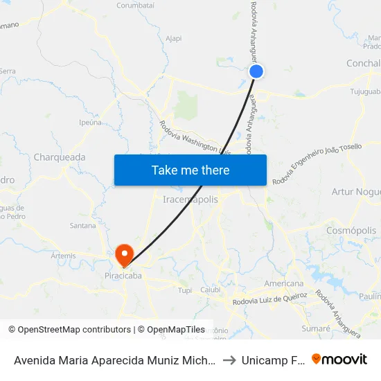 Avenida Maria Aparecida Muniz Michielin, to Unicamp Fop map