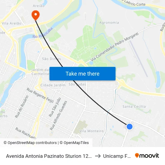 Avenida Antonia Pazinato Sturion 1201 to Unicamp Fop map
