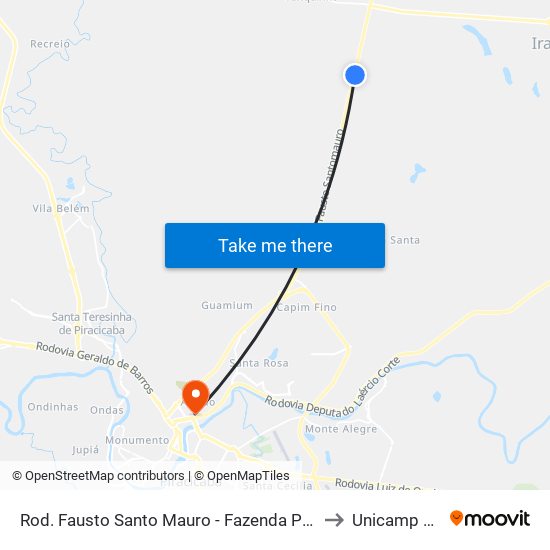 Rod. Fausto Santo Mauro - Fazenda Patreze to Unicamp Fop map