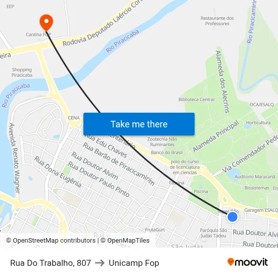 Rua Do Trabalho, 807 to Unicamp Fop map