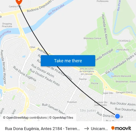 Rua Dona Eugênia, Antes 2184 - Terreno, Antes Nº 2184 to Unicamp Fop map