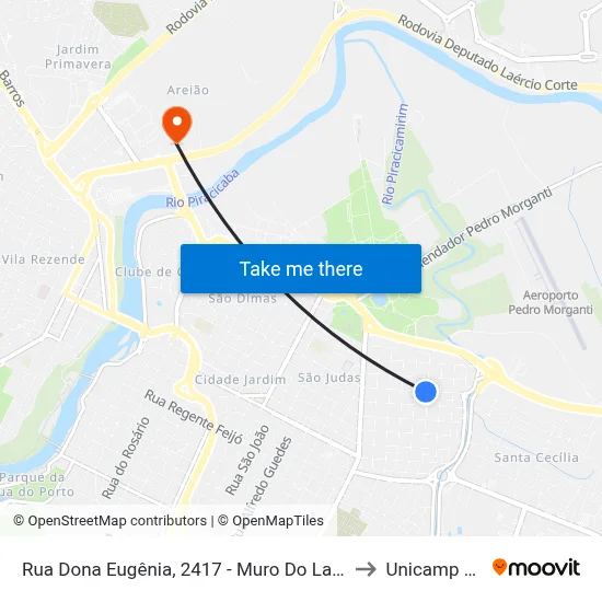 Rua Dona Eugênia, 2417 - Muro Do Lar Betel to Unicamp Fop map
