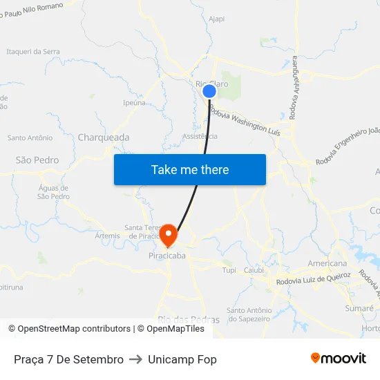 Praça 7 De Setembro to Unicamp Fop map