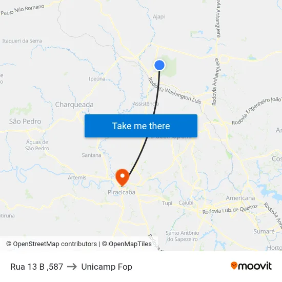 Rua 13 B ,587 to Unicamp Fop map
