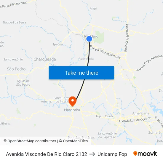 Avenida Visconde De Rio Claro 2132 to Unicamp Fop map