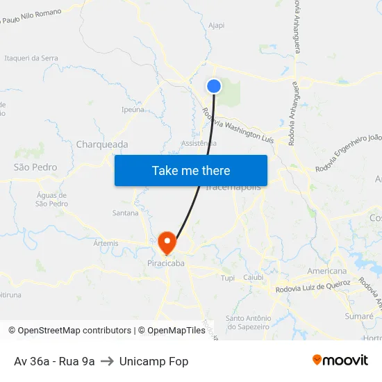 Av 36a - Rua 9a to Unicamp Fop map
