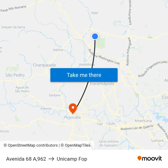 Avenida 68 A,962 to Unicamp Fop map