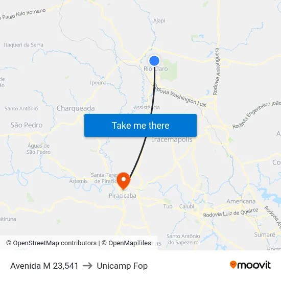 Avenida M 23,541 to Unicamp Fop map