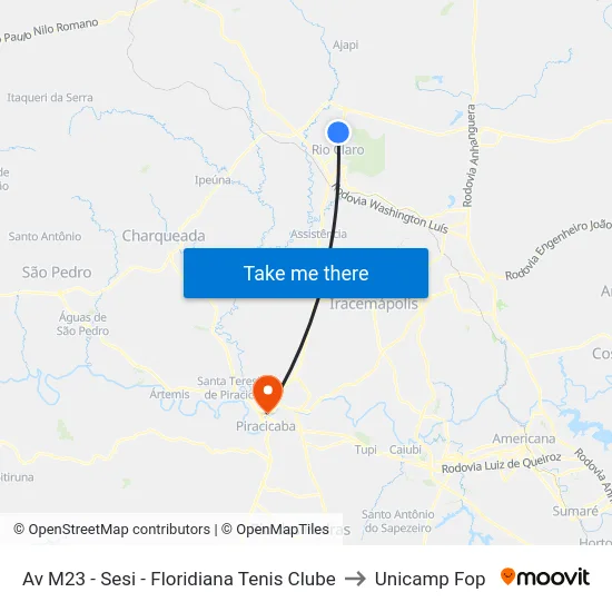 Av M23 - Sesi - Floridiana Tenis Clube to Unicamp Fop map