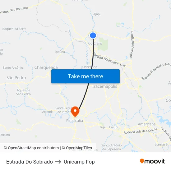 Estrada Do Sobrado to Unicamp Fop map