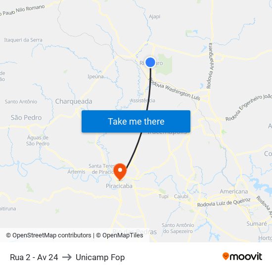 Rua 2 - Av 24 to Unicamp Fop map