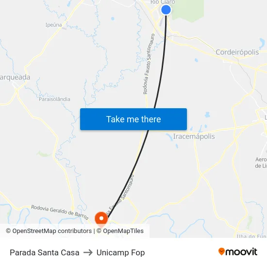 Parada Santa Casa to Unicamp Fop map