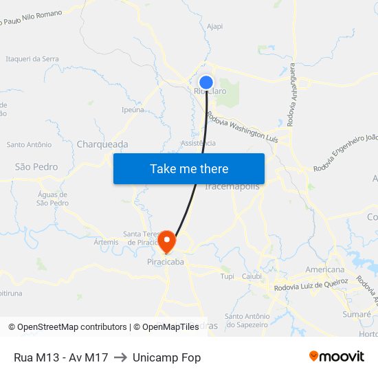 Rua M13 - Av M17 to Unicamp Fop map