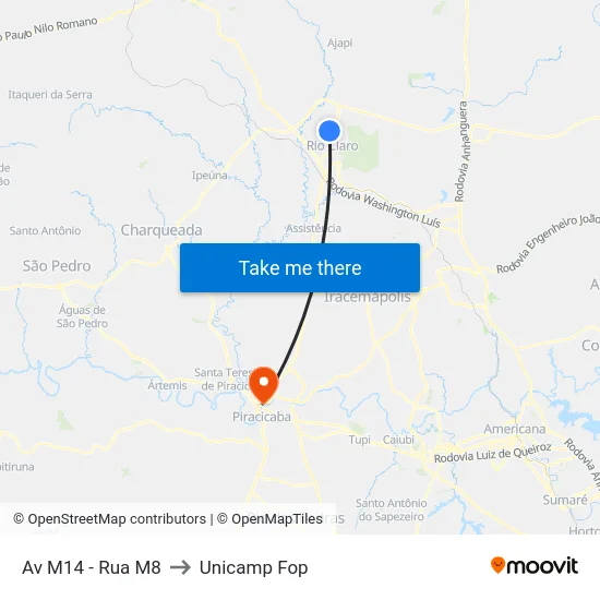 Av M14 - Rua M8 to Unicamp Fop map