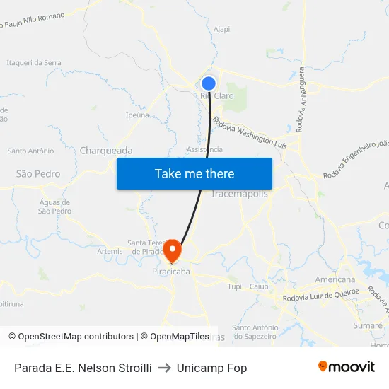 Parada E.E.  Nelson Stroilli to Unicamp Fop map