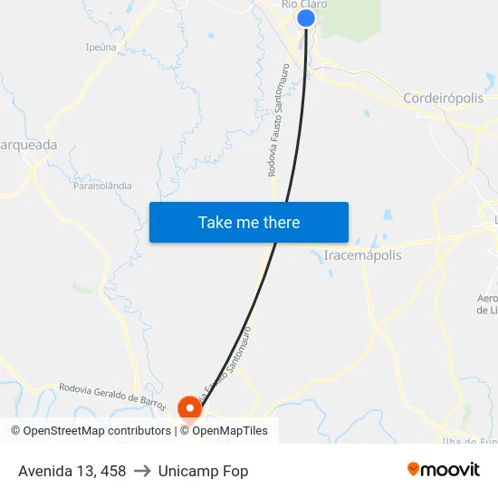Avenida 13, 458 to Unicamp Fop map