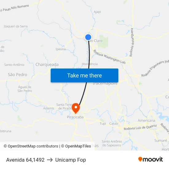 Avenida 64,1492 to Unicamp Fop map