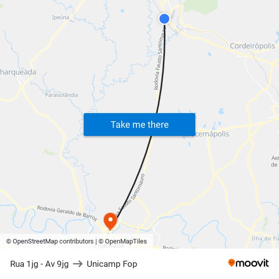 Rua 1jg - Av 9jg to Unicamp Fop map