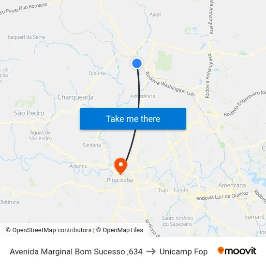 Avenida Marginal Bom Sucesso ,634 to Unicamp Fop map