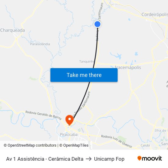 Av 1 Assistência - Cerâmica Delta to Unicamp Fop map