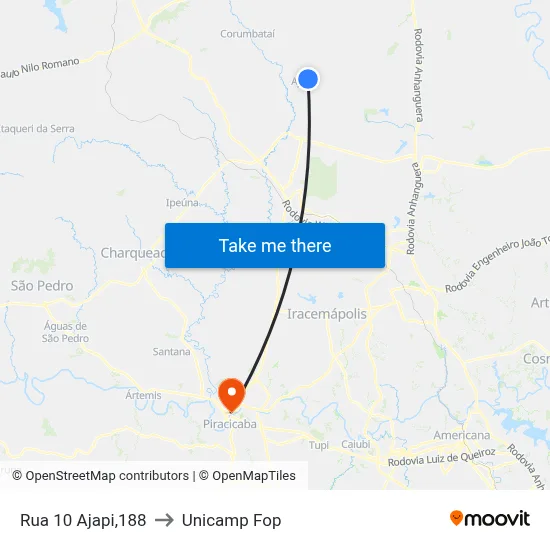Rua 10 Ajapi,188 to Unicamp Fop map
