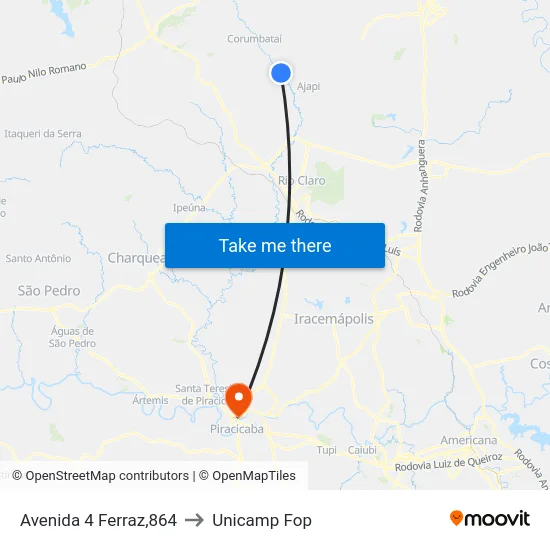 Avenida 4 Ferraz,864 to Unicamp Fop map