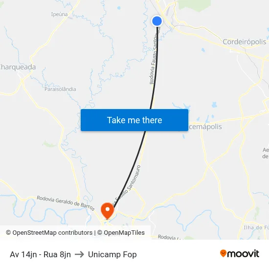 Av 14jn - Rua 8jn to Unicamp Fop map
