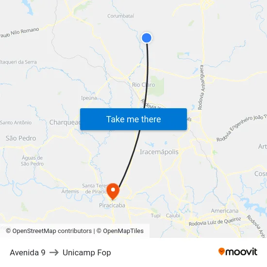 Avenida 9 to Unicamp Fop map