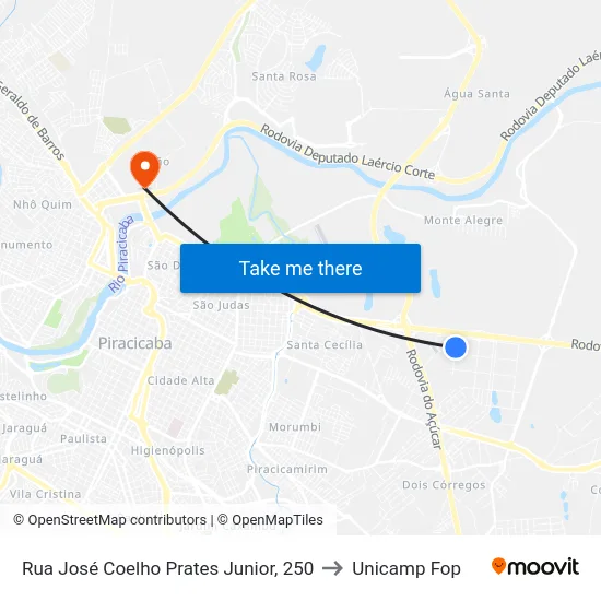 Rua José Coelho Prates Junior, 250 to Unicamp Fop map