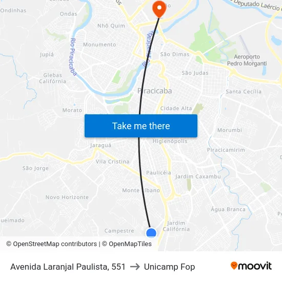 Avenida Laranjal Paulista, 551 to Unicamp Fop map