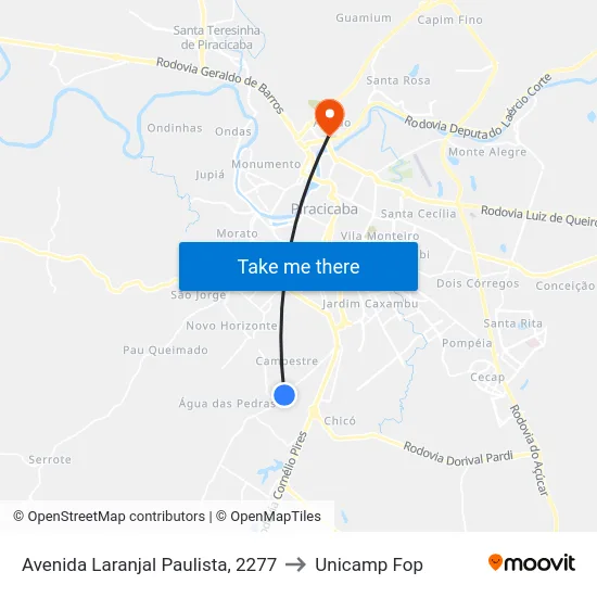 Avenida Laranjal Paulista, 2277 to Unicamp Fop map
