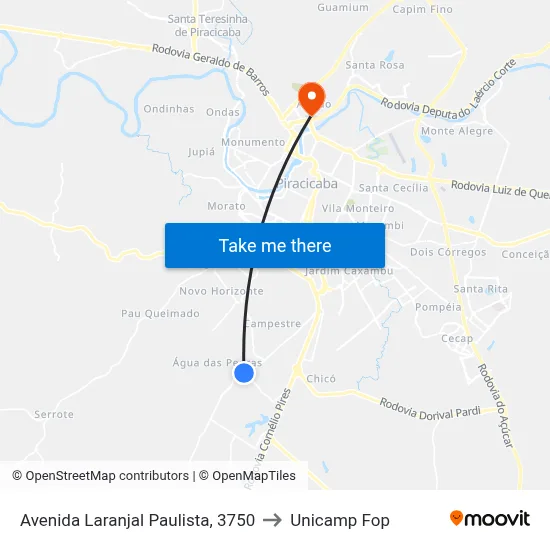 Avenida Laranjal Paulista, 3750 to Unicamp Fop map