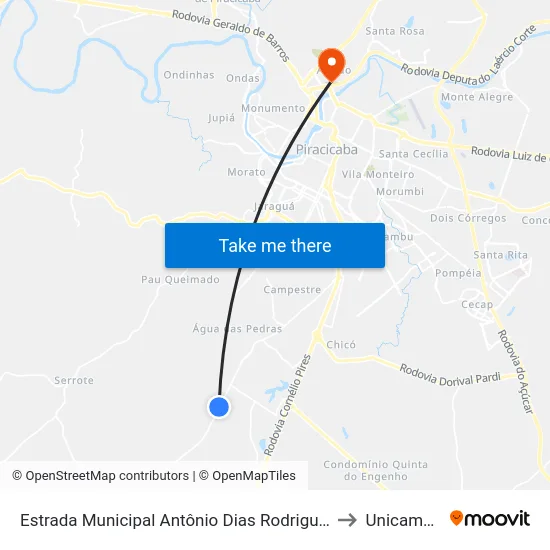 Estrada Municipal Antônio Dias Rodrigues, 6586-6916 to Unicamp Fop map