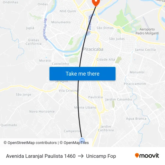 Avenida Laranjal Paulista 1460 to Unicamp Fop map