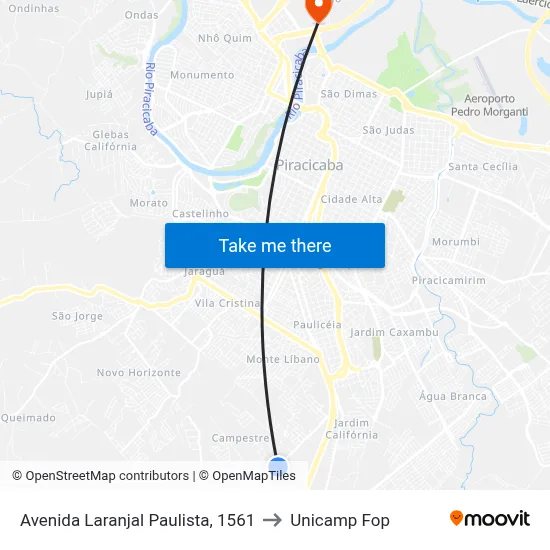 Avenida Laranjal Paulista, 1561 to Unicamp Fop map