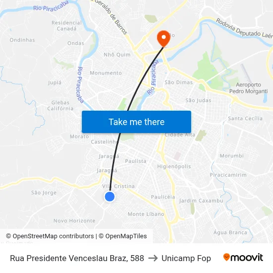 Rua Presidente Venceslau Braz, 588 to Unicamp Fop map