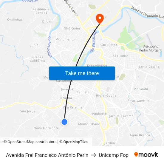 Avenida Frei Francisco Antônio Perin to Unicamp Fop map