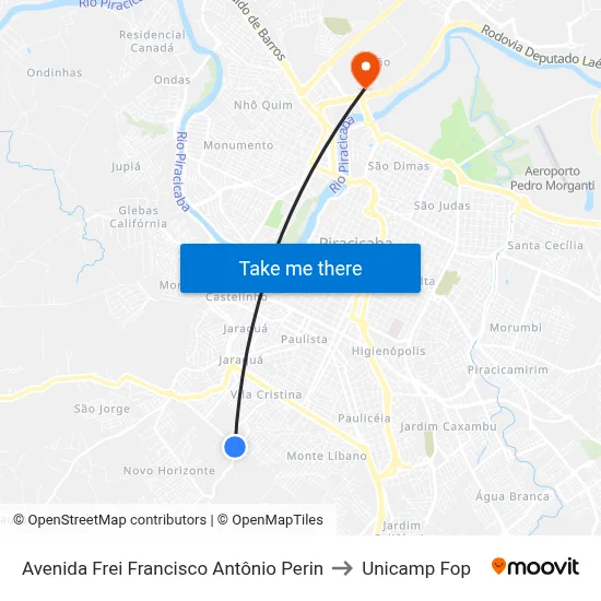 Avenida Frei Francisco Antônio Perin to Unicamp Fop map