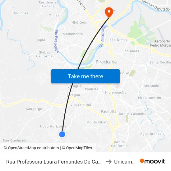 Rua Professora Laura Fernandes De Campos Ferrari, 50 to Unicamp Fop map