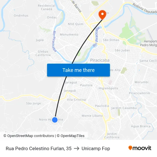 Rua Pedro Celestino Furlan, 35 to Unicamp Fop map