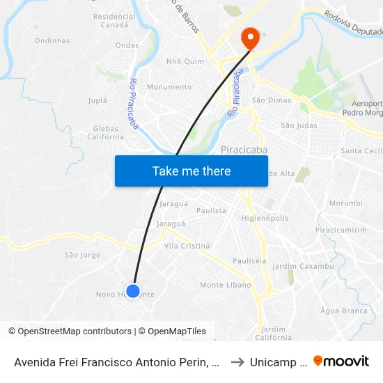 Avenida Frei Francisco Antonio Perin, 1014-1048 to Unicamp Fop map