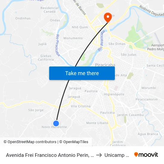 Avenida Frei Francisco Antonio Perin, 1331 to Unicamp Fop map