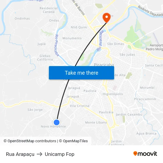 Rua Arapaçu to Unicamp Fop map