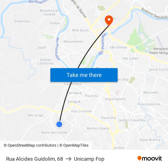 Rua Alcides Guidolim, 68 to Unicamp Fop map