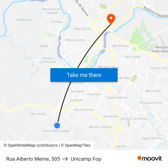 Rua Alberto Meme, 505 to Unicamp Fop map