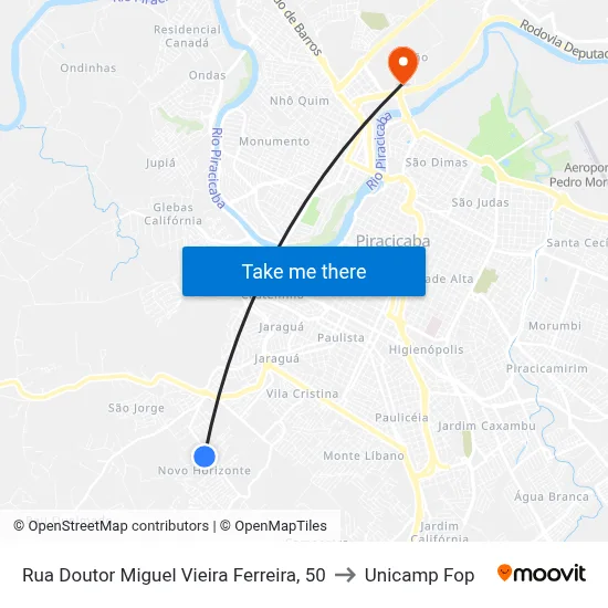 Rua Doutor Miguel Vieira Ferreira, 50 to Unicamp Fop map