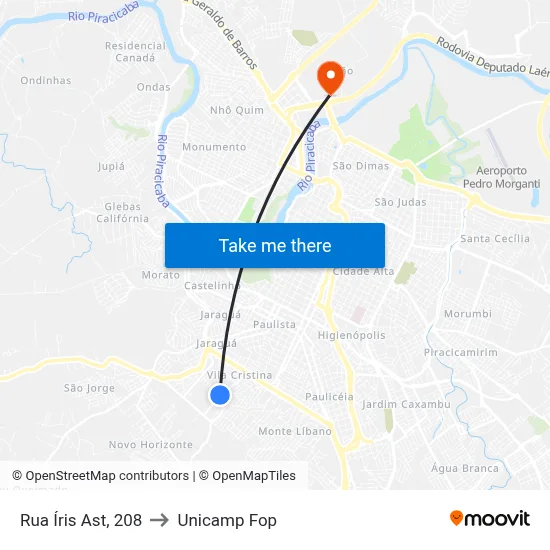 Rua Íris Ast, 208 to Unicamp Fop map