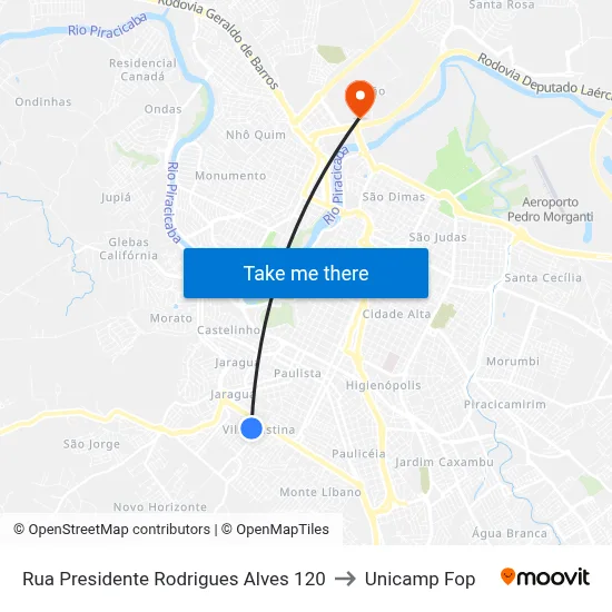 Rua Presidente Rodrigues Alves 120 to Unicamp Fop map