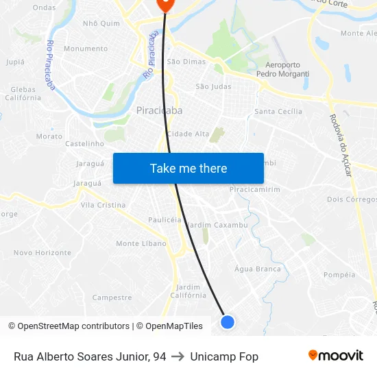 Rua Alberto Soares Junior, 94 to Unicamp Fop map