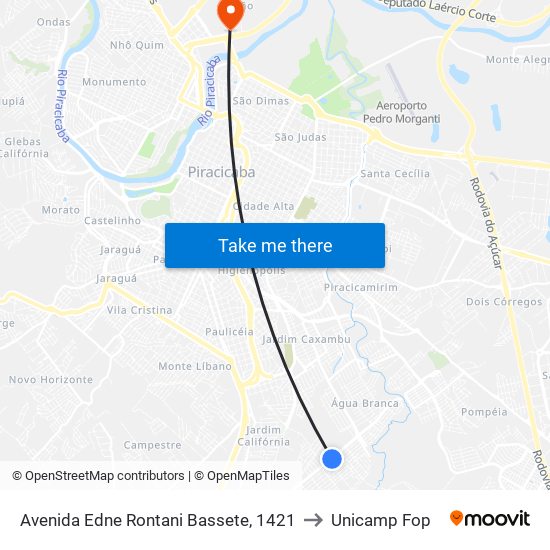 Avenida Edne Rontani Bassete, 1421 to Unicamp Fop map